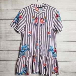 NWT Tolani Geri Lilac White Floral‎ Striped Tunic Button Down Top Womens XXS